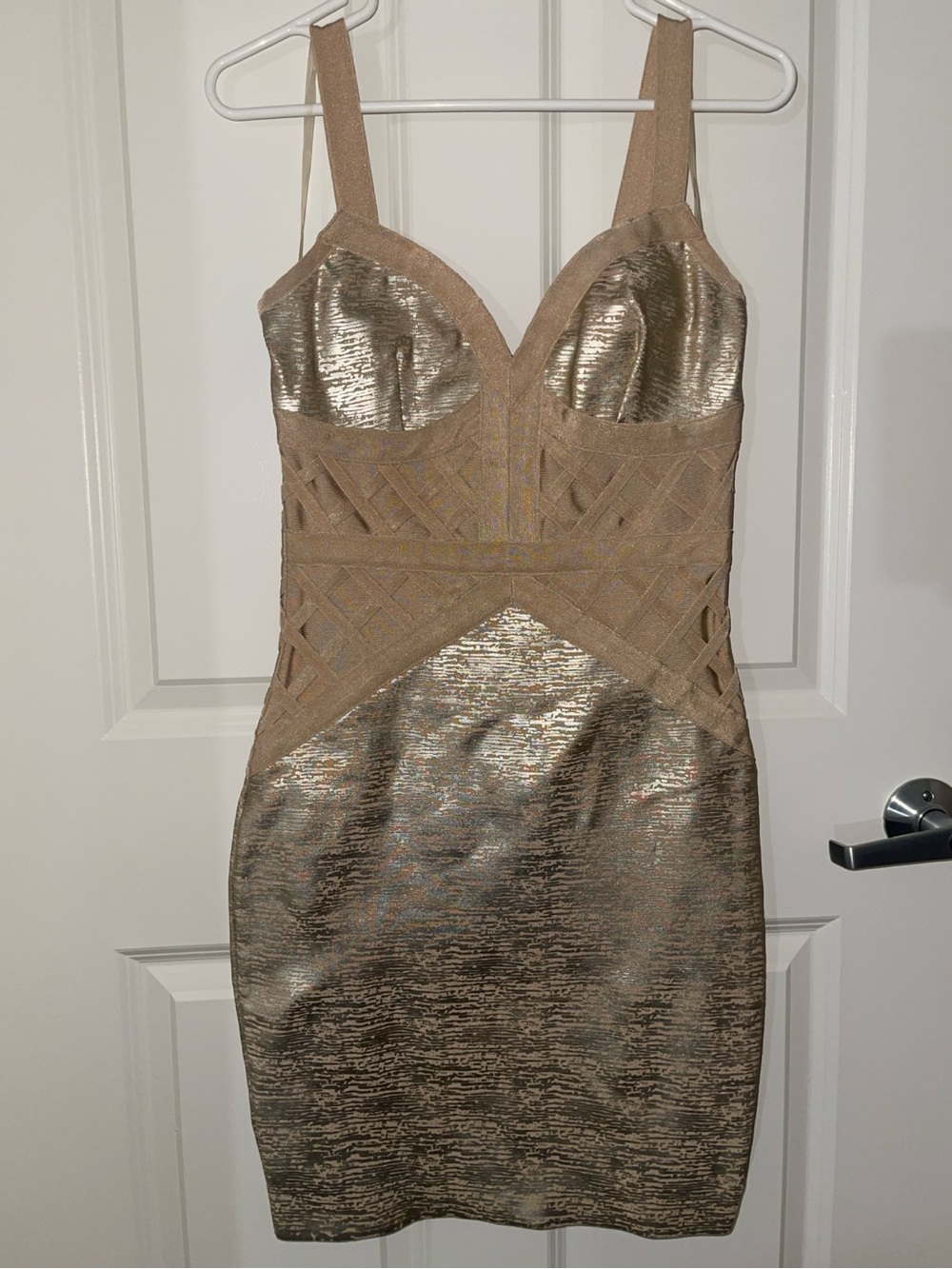 Fashion Nova Gold bodycon bandage dress